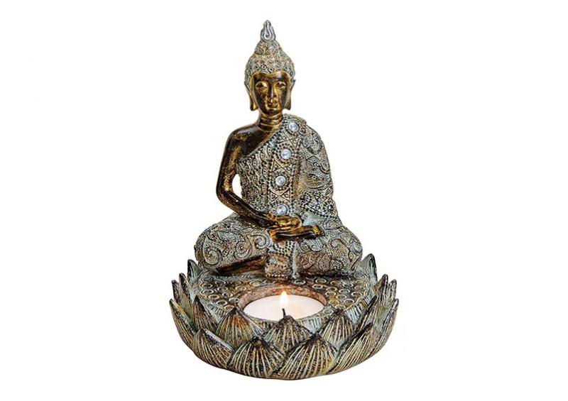1 G.wurm Dekoration Buddha brun vrmeljushllare polyresin (B/H/D) 11x15x11cm