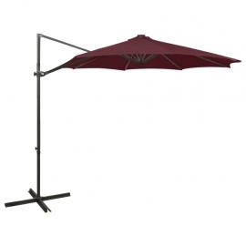 1 VidaXL Frihängande parasoll med stång och LED vinröd 300 cm