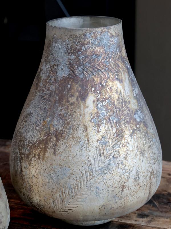 1 Chic Antique Vas med mnster antik mocca H26/D20 cm