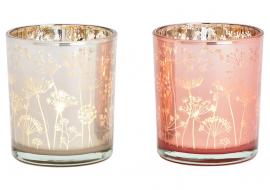 1 G.wurm Värmeljushållare blomdekor glas rosa creme 2-pack (B/H/D) 9x10x9cm