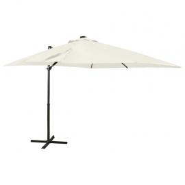 1 VidaXL Frihängande parasoll med stång och LED sand 250 cm