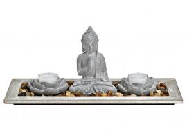 1 G.wurm Dekoration Buddha 2 värmeljushållare bricka stenar (B/H/D) 33x14x14 cm