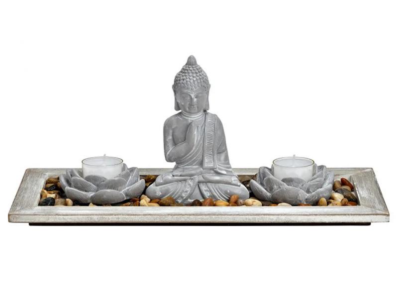 1 G.wurm Dekoration Buddha 2 vrmeljushllare bricka stenar (B/H/D) 33x14x14 cm