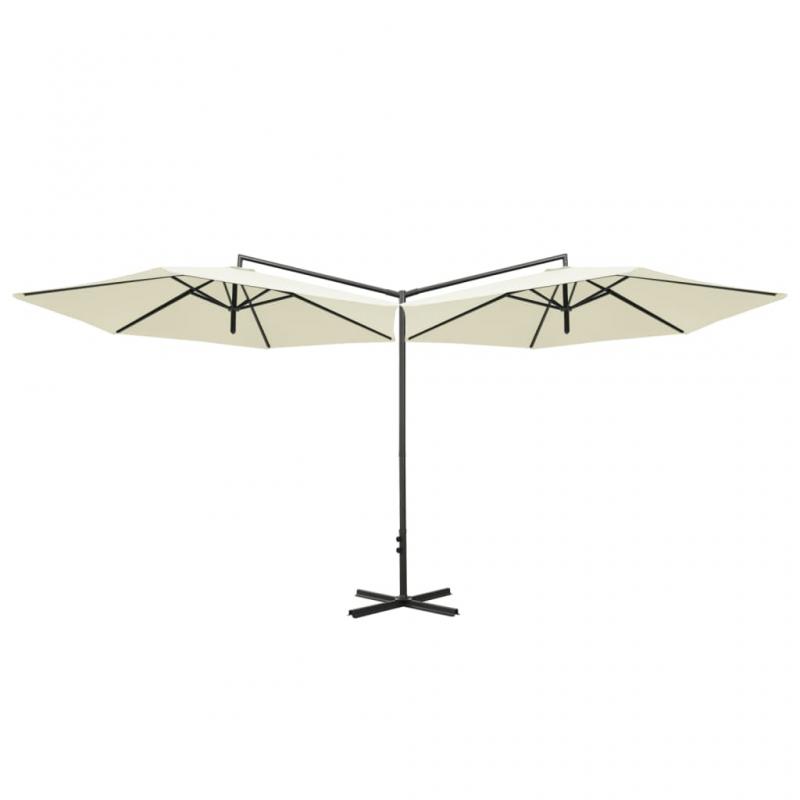1 VidaXL Dubbelt parasoll med stlstng sandfrgat 600 cm