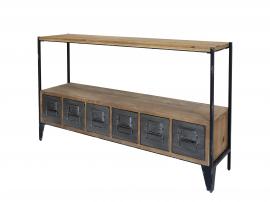 1 Chic Antique Byrå skänk sidobord med 6 lådor trä metall natur H77/L133/W32.5 cm
