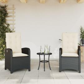 1 VidaXL Justerbar trädgårdsstol konstrotting med dynor svart gräddvit 2 st
