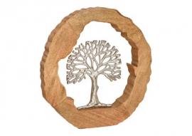 1 G.wurm Dekorativ Trädställ av metall i mangoträ cirkelbrun, silver (B/H/D) 37x38x5cm