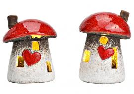 1 G.wurm Dekorativt svamphus av keramik med LED röd vit 2-pack (B/H/D) 8x11x8cm