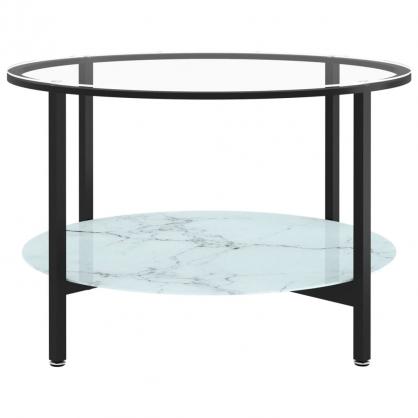1 VidaXL Soffbord hrdat glas svart och vit marmor 70 cm
