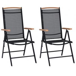 1 VidaXL Hopfällbar trädgårdsstol aluminium och textilene svart 2 st