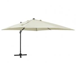 1 VidaXL Frihängande parasoll med stång och LED sand 300 cm
