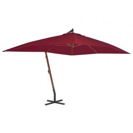 1 VidaXL Frihängande parasoll med trästång 400x300 cm vinröd