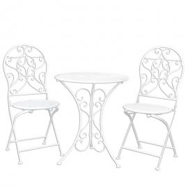 1 Clayre Eef Caféset med 2 stolar och 1 bord Vit Bord Ø 60x70 Stol 40x40x92 cm