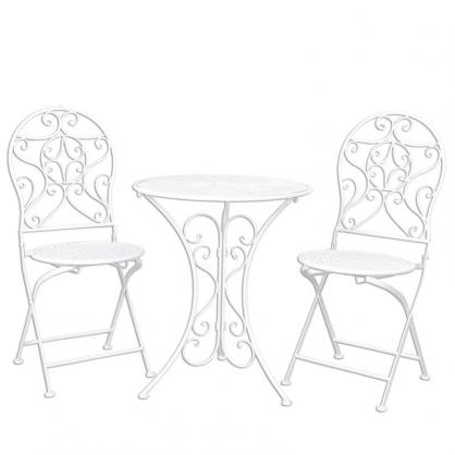 1 Clayre Eef Cafset med 2 stolar och 1 bord Vit Bord  60x70 Stol 40x40x92 cm