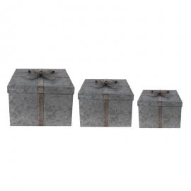 1 Clayre Eef Förvaringslåda 3-pack 24x24x18 Cm Grå Metall Fyrkant
