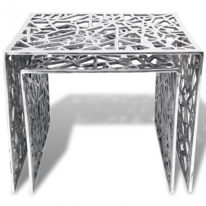1 VidaXL Sidobord Tvdelat sats-sidobord fyrkantigt aluminium silver