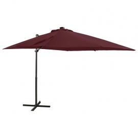 1 VidaXL Frihängande parasoll med stång och LED vinröd 250 cm