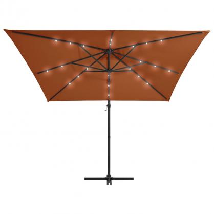 1 VidaXL Frihngande parasoll med stng och LED terrakotta 250x250 cm