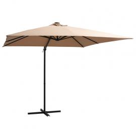 1 VidaXL Frihängande parasoll med stång och LED taupe 250x250 cm