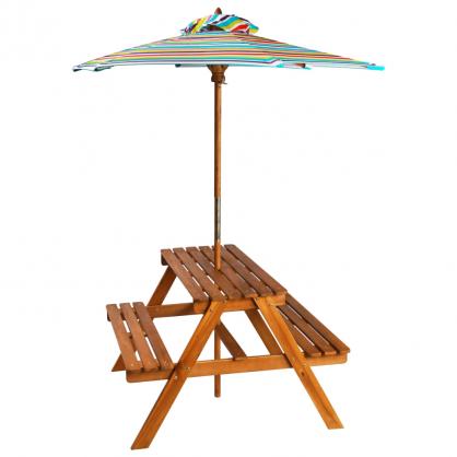 1 VidaXL Picknickbord fr barn med parasoll 79x90x60 cm massivt akaciatr