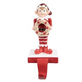 1 Clayre Eef Juldekoration Julstrumpa Krok Elf 20 cm Röd Polyresin