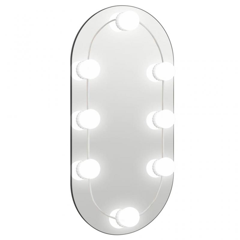 1 VidaXL Vggspegel med LED-belysning oval 40x20 cm glas