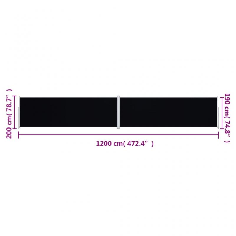 1 VidaXL Infllbar sidomarkis fr uteplats svart 200x1200 cm dubbel