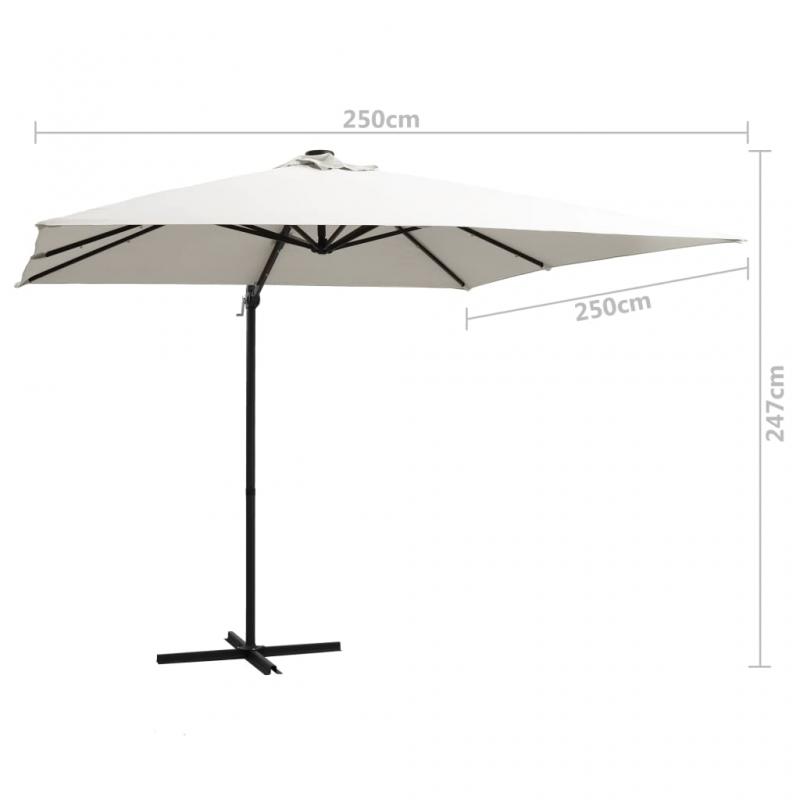 1 VidaXL Frihngande parasoll med stng och LED sand 250x250 cm