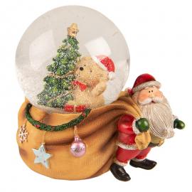 1 Clayre Eef Juldekoration Snöglob Santa Claus 14*10*14 cm Brun Röd Polyresin Glas
