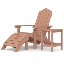 1 VidaXL Däckstol för trädgården med pall och bord HDPE brun