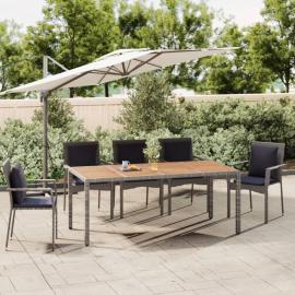 1 VidaXL Matbord för trädgård 190x90x75 cm grå konstrotting & massiv akacia