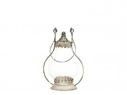 1 Chic Antique Ljuslykta med handtak metall glas antik creme H31/L21/W16 cm