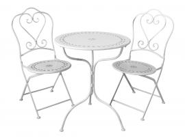 1 Chic Antique Caféset med 2 stolar och 1 bord H74/Ø60 cm antik creme