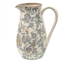 1 Clayre Eef Dekorativ kanna 24x17x30 cm Grå beige Keramik blommor
