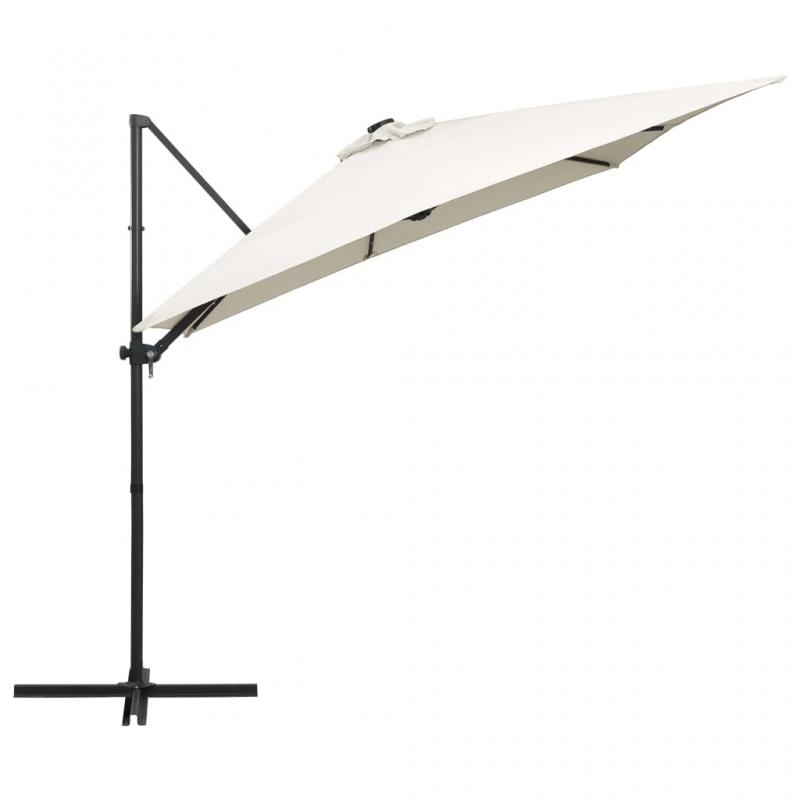1 VidaXL Frihngande parasoll med stng och LED sand 250x250 cm