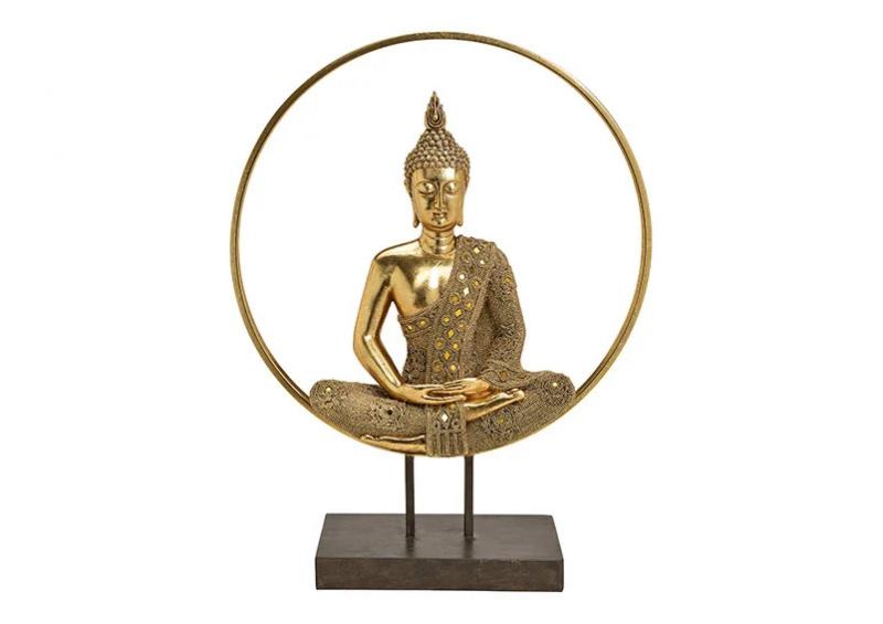 1 G.wurm Dekoration Buddha XL guld i en cirkel polyresin metall (B/H/D) 49x65x17cm