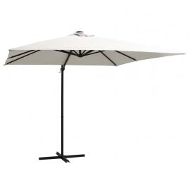 1 VidaXL Frihängande parasoll med stång och LED sand 250x250 cm
