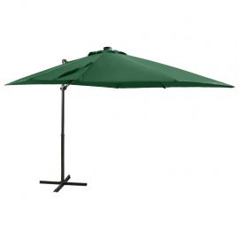 1 VidaXL Frihängande parasoll med stång och LED grön 250 cm