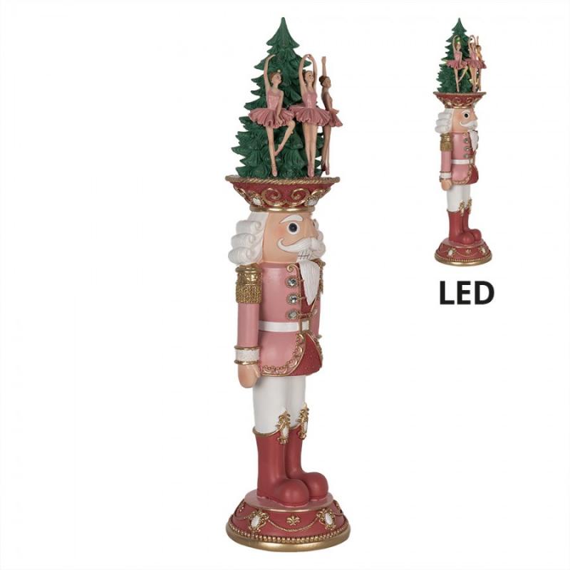 1 Clayre Eef Juldekoration Ntknppare med LED-belysning 62 cm Rosa Polyresin