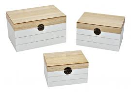 1 G.wurm Förvaringsbox 3-pack trä beige vit (B/H/D) 30x20x17 25x18x15 20x15x12 cm