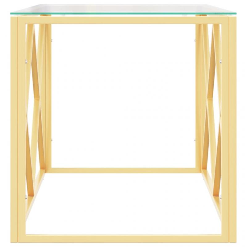 1 VidaXL Soffbord rostfritt stl guld och hrdad glas 110x45x45 cm