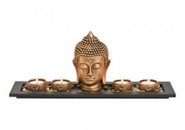 1 G.wurm Dekoration Buddha brun 4 värmeljushållare bricka stenar (B/H/D) 41x17x11 cm