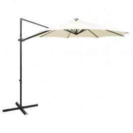 1 VidaXL Frihängande parasoll med stång och LED sand 300 cm