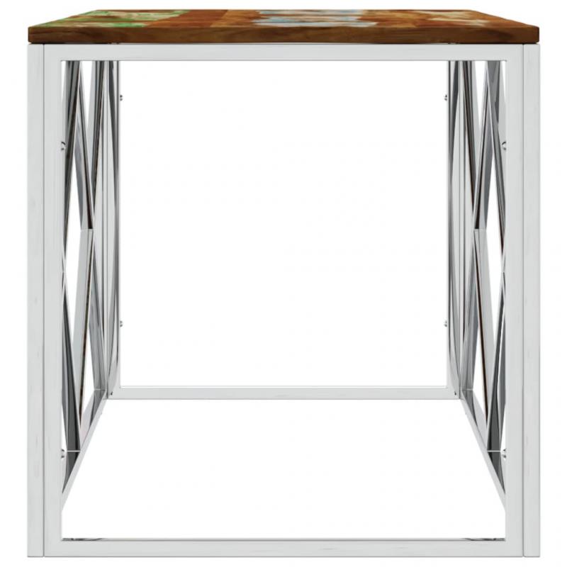 1 VidaXL Soffbord rostfritt stl silver och massivt tervunnet tr 110x45x45 cm