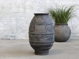 1 Chic Antique Vas med mönster antikkol H42.5/D27 cm