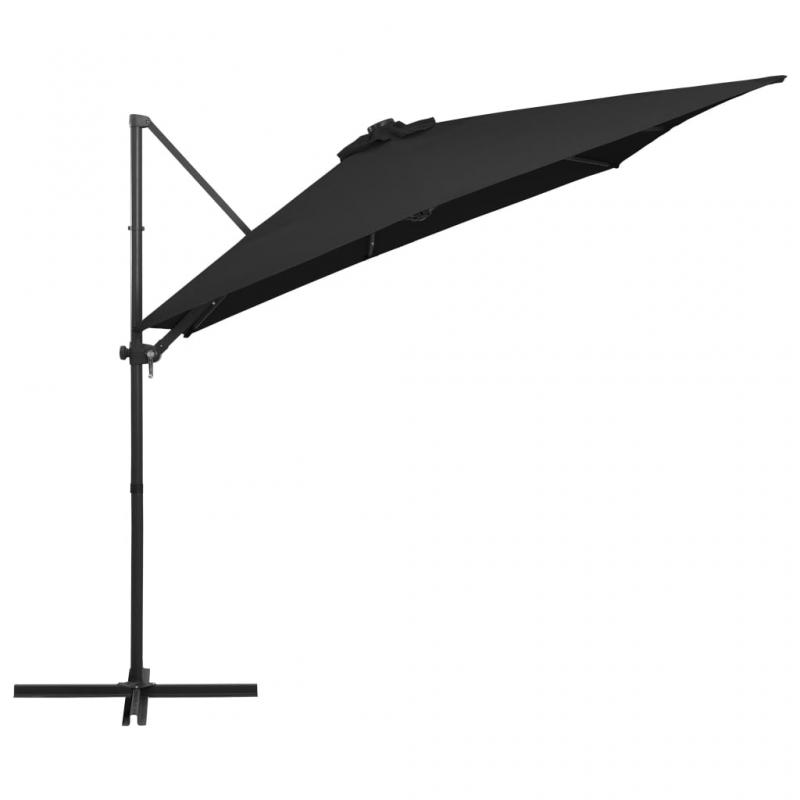1 VidaXL Frihngande parasoll med stng och LED svart 250x250 cm