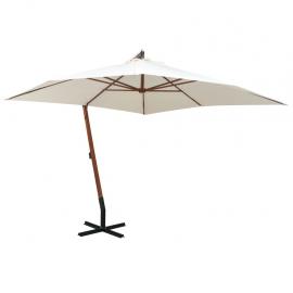 1 VidaXL Frihängande parasoll med trästång 300x300 cm vit