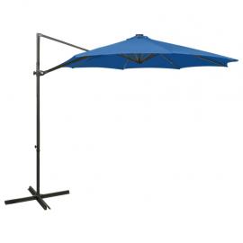 1 VidaXL Frihängande parasoll med stång och LED azurblå 300 cm