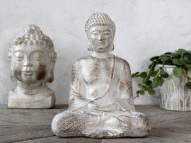 1 Chic Antique Dekoration Buddha med guldmönster H28,5/L23/B17,5 cm creme