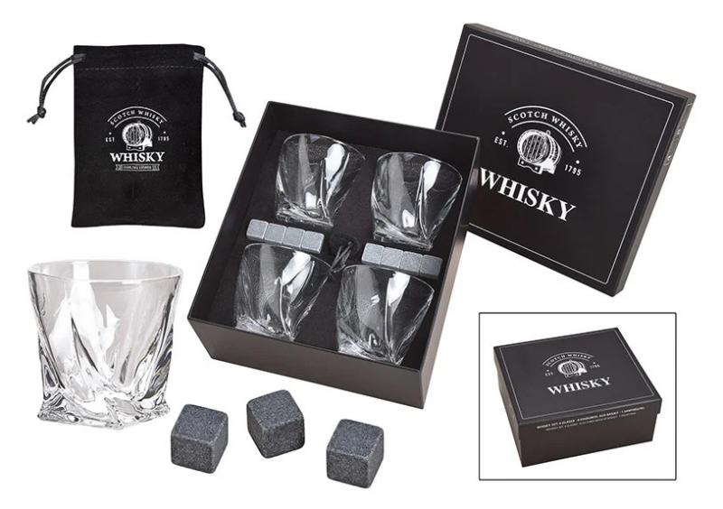1 G.wurm Luxury Whisky set 8 basaltstenar 1 pse 4 glas (B/H/D) 24x12x27cm